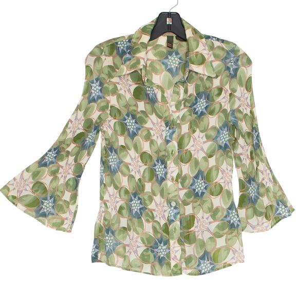 Serenade Top 3/4 Sleeve Floral Cottage Boho Y2K Retro Pleated Button Up Medium - Picture 6 of 6